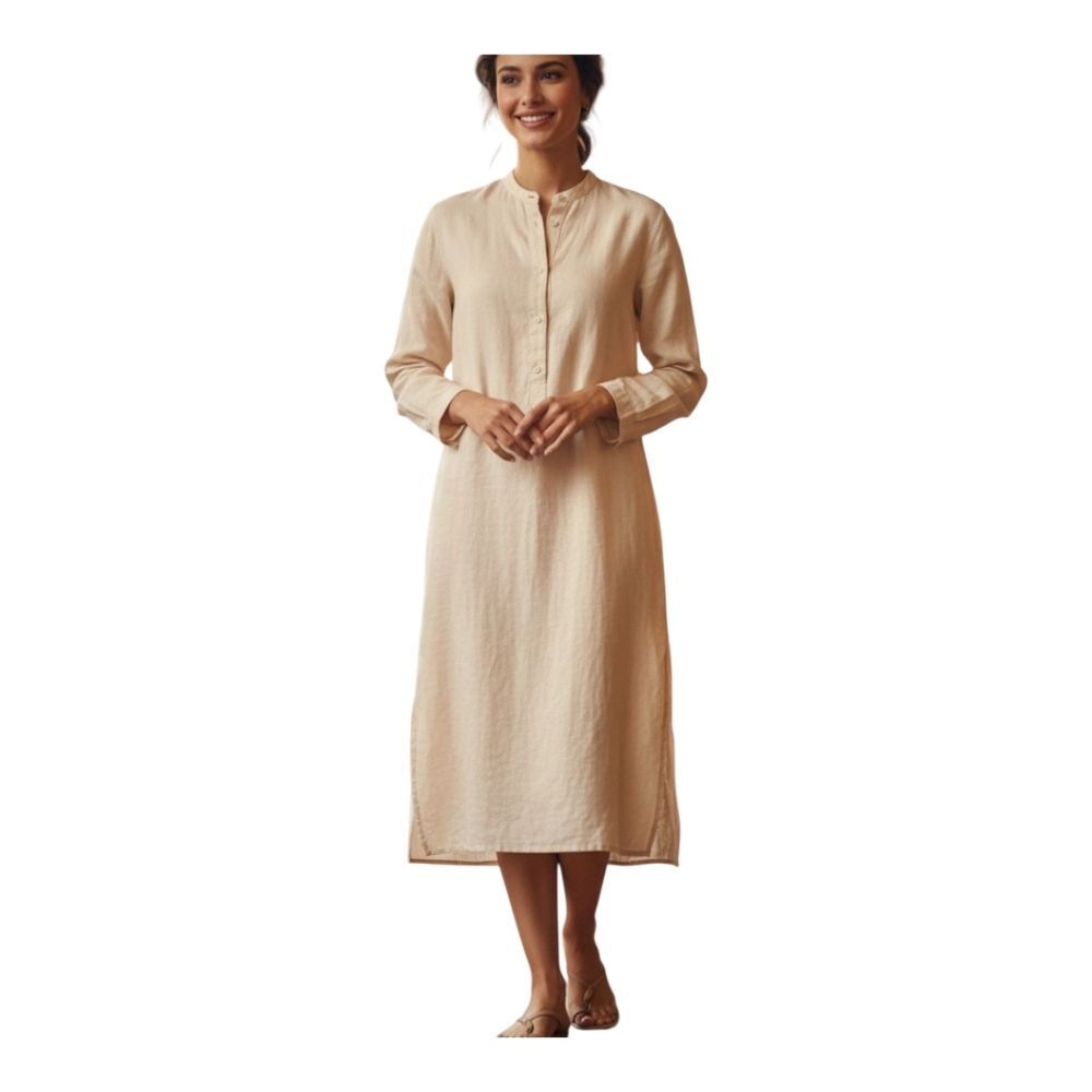 ARJE Italian Organic Linen Shirt Dress Medium Cream Pale Yellow Stealth Wealth